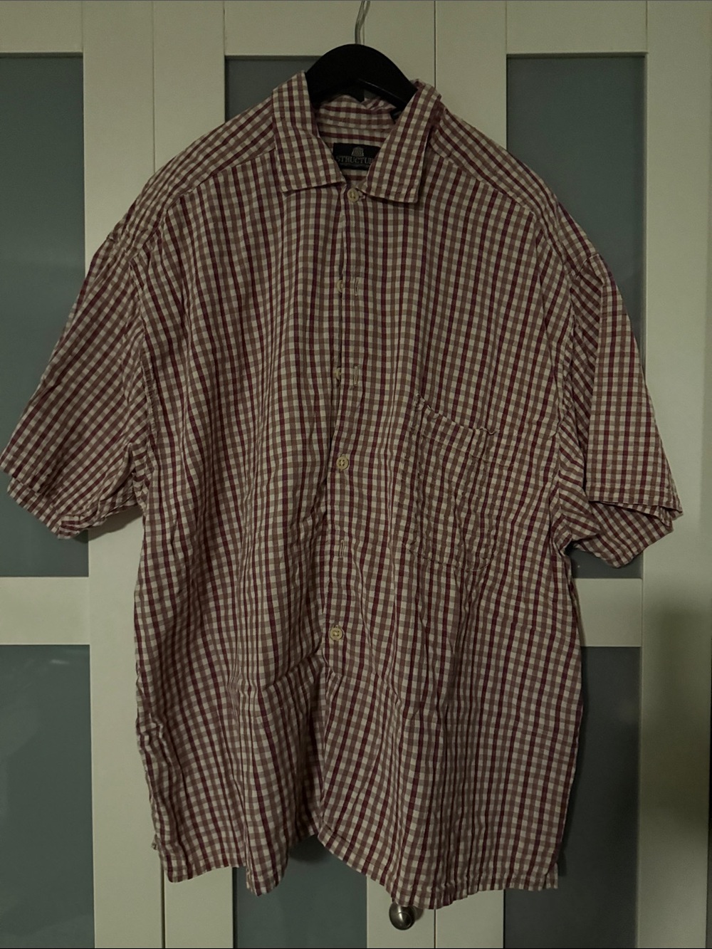 Structure Red/Rust and White Checked Short-Sleeve Button-Down Shirt